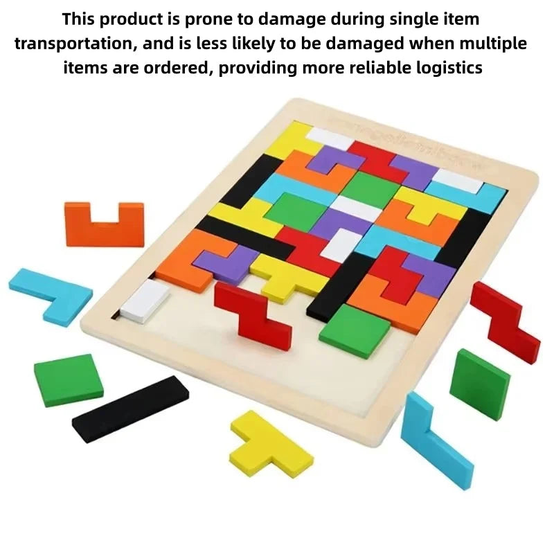 Wooden Tangram Puzzle with Colorful Geometric Building Blocks