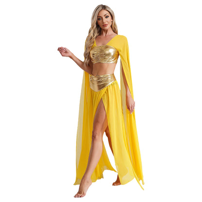 Womens Ancient Rome Egyptian Cleopatra Cosplay Costume Crop Top And Split Skirt Set Carnival Oriental Indian Belly Dance Outfits