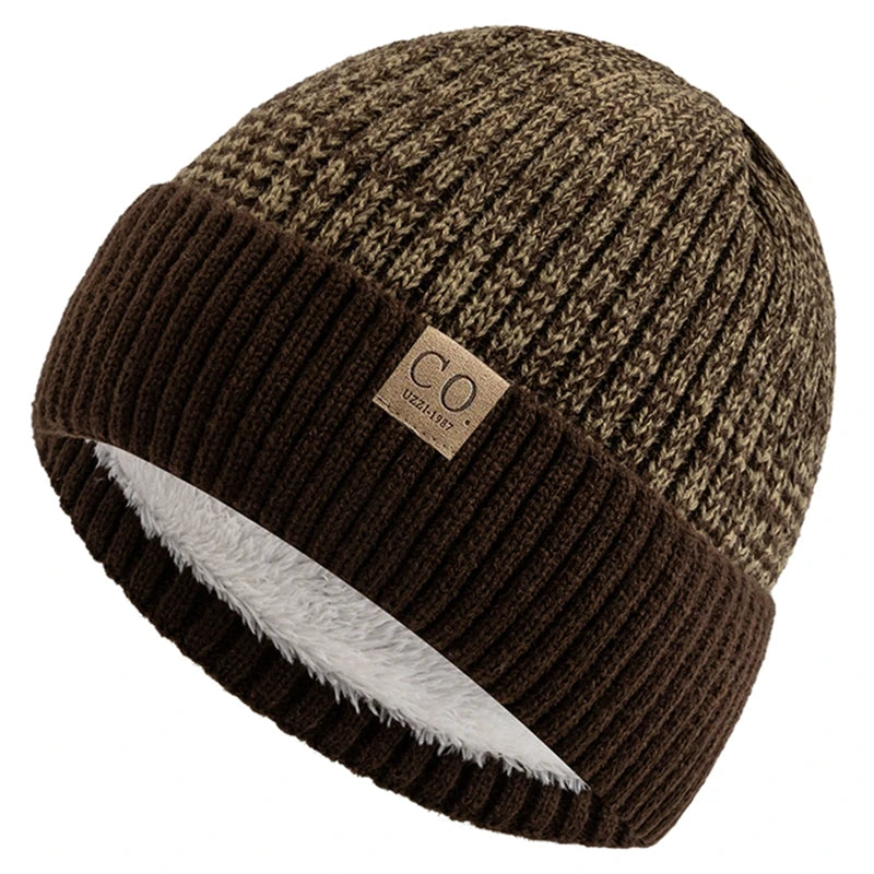 Fur Lined Winter Beanie Warm Two Tone Knit Hat for Men & Women
