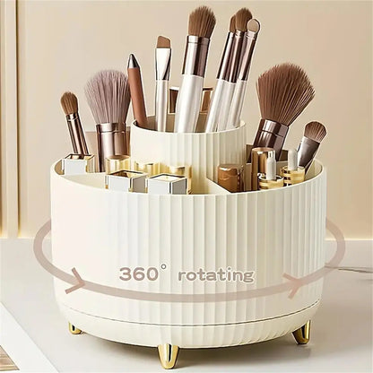 Rotating Makeup Organizer with 5 Compartments for Cosmetics & Brushes