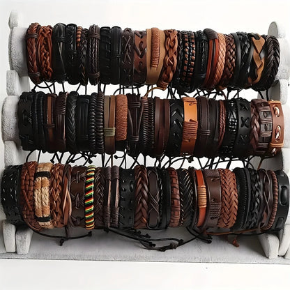 Braided Leather Bracelets Set – Adjustable Wrap Wristbands for Men & Women