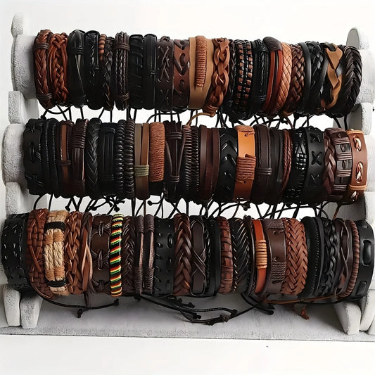 Braided Leather Bracelets Set – Adjustable Wrap Wristbands for Men & Women