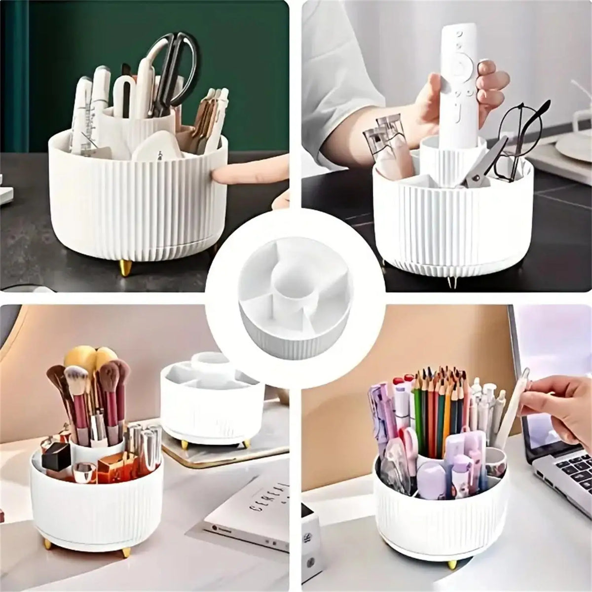 Rotating Makeup Organizer with 5 Compartments for Cosmetics & Brushes