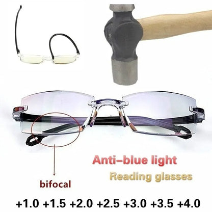 2 Pair Bifocal Reading Glasses with Anti Blue Light Rimless Design