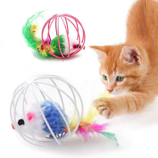 Interactive Cat Toy with Mouse in Cage for Indoor Chase Play