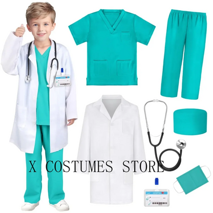 Kid's Doctor Cosplay Nurse Costume Nurse Suit Doctor's V Neck Surgical Suit Boys Girls Halloween Party Epidemic Role Clothing