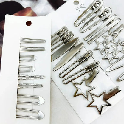 24PCS Silver Hair Clips Set for Women & Girls with Star and Duckbill Styles