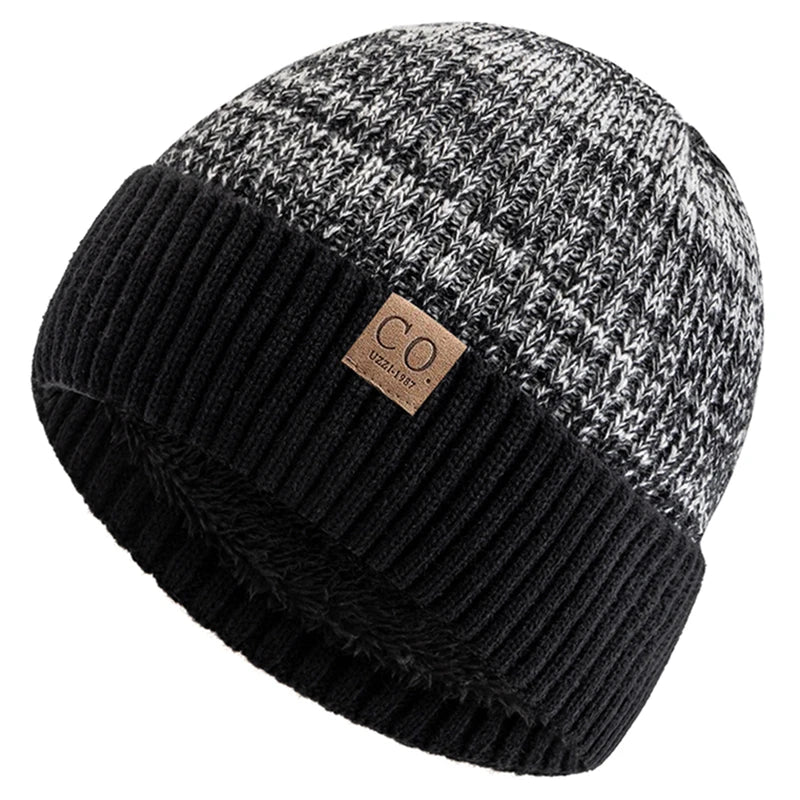 Fur Lined Winter Beanie Warm Two Tone Knit Hat for Men & Women