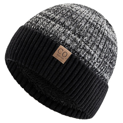 Fur Lined Winter Beanie Warm Two Tone Knit Hat for Men & Women