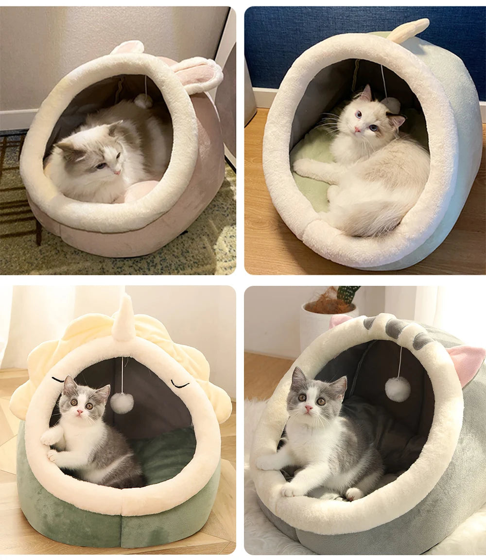 Cat Cave Bed with Removable Cushion for Cats and Small Dogs