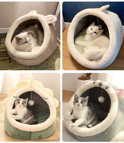 Cat Cave Bed with Removable Cushion for Cats and Small Dogs