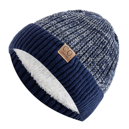 Fur Lined Winter Beanie Warm Two Tone Knit Hat for Men & Women