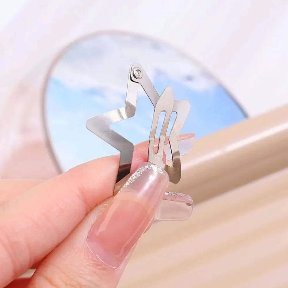 Silver Star Hair Clips – Metal Snap Barrettes for Women and Girls