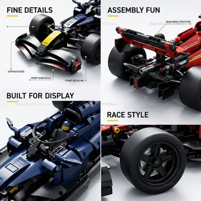 1:10 Technical Racing Vehicle Building Blocks Kit 1200PCS DIY Assembly Model Desktop Decor Gifts for Birthday Party DIY Ornament