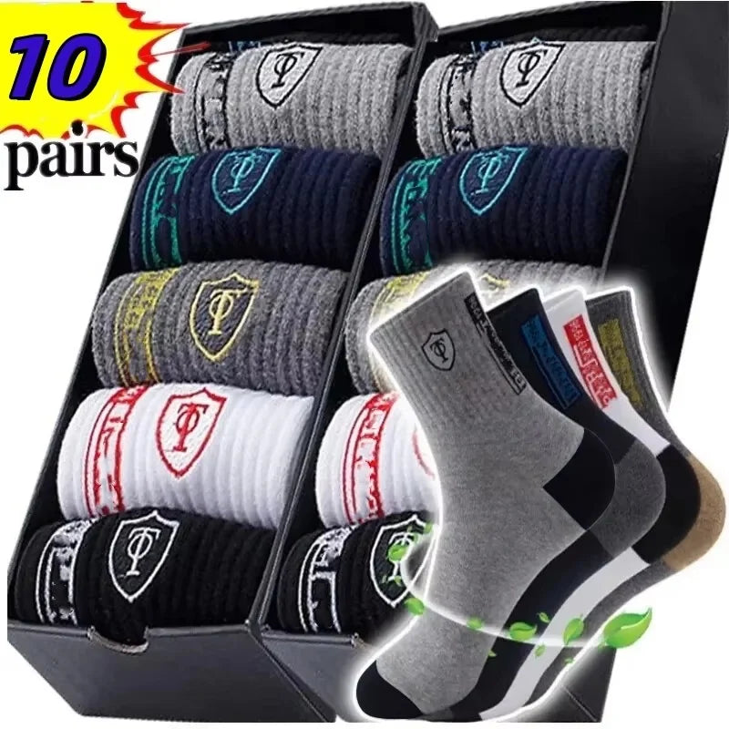 Men's Crew Socks – Breathable Cotton Blend Sports Socks, 5/10 Pairs