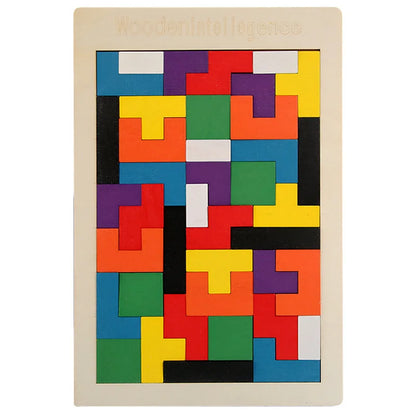 Wooden Tangram Puzzle with Colorful Geometric Building Blocks