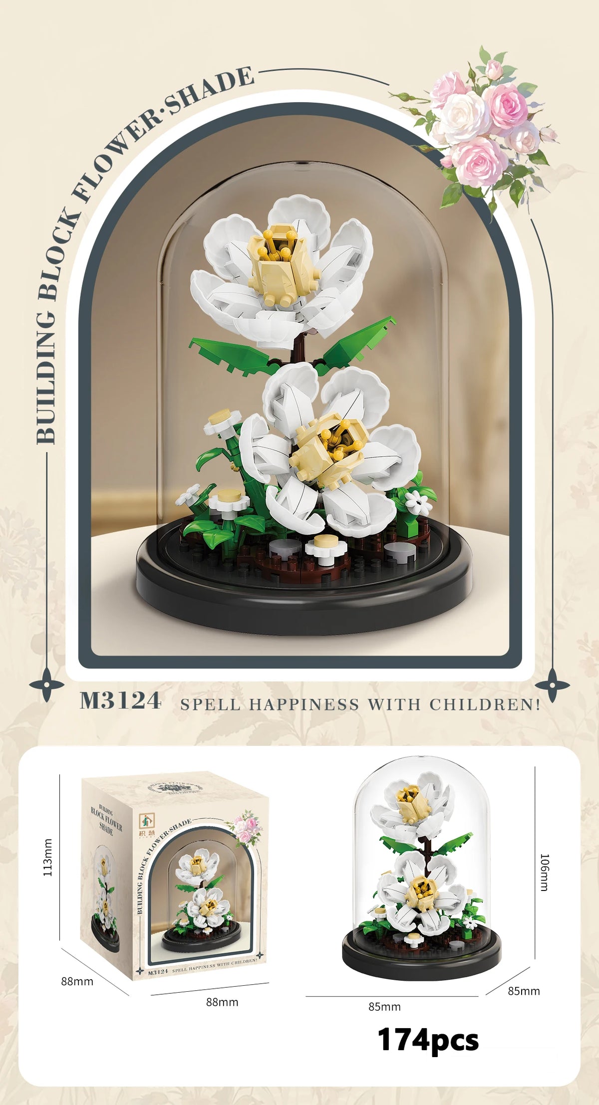 Eternal Flower Bouquet Bonsai Potted Plant Micro Building Blocks Model Home Decoration Puzzle Toys Kids Birthday Christmas Gifts