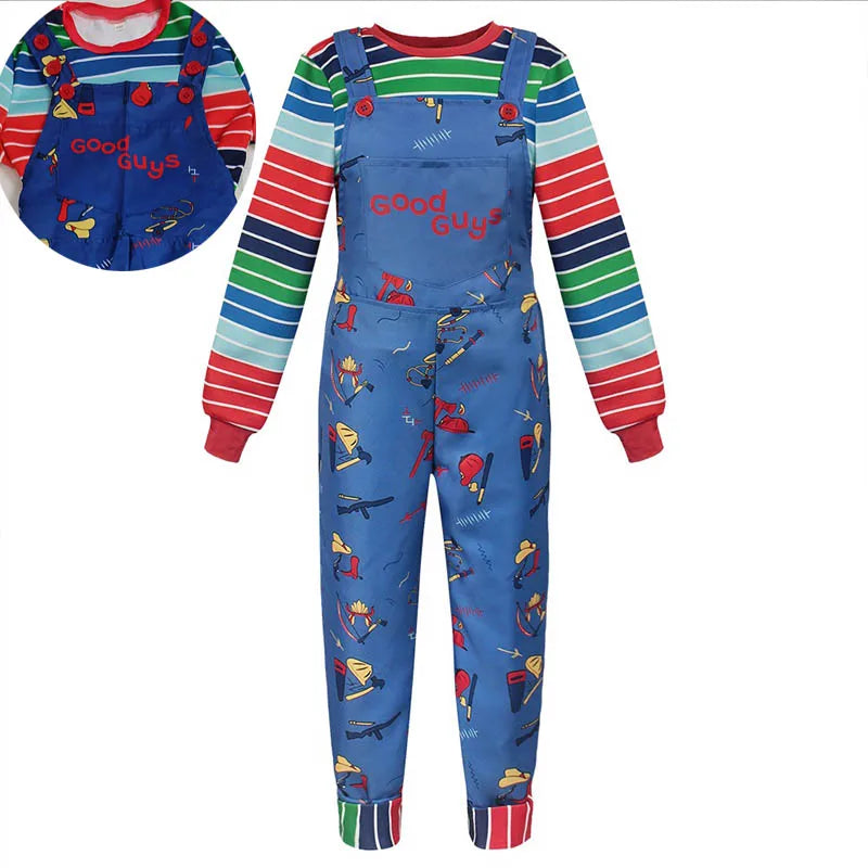 Striped Halloween Costume – Adult Shirt & Overall Jumpsuit Set