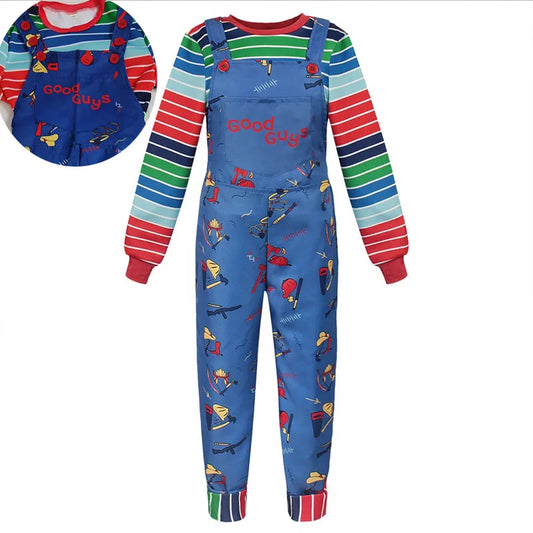 Striped Halloween Costume – Adult Shirt & Overall Jumpsuit Set