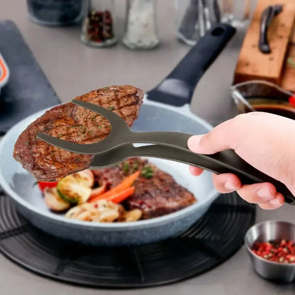 2 in 1 Kitchen Tongs with Silicone Spatula for Flipping and Gripping