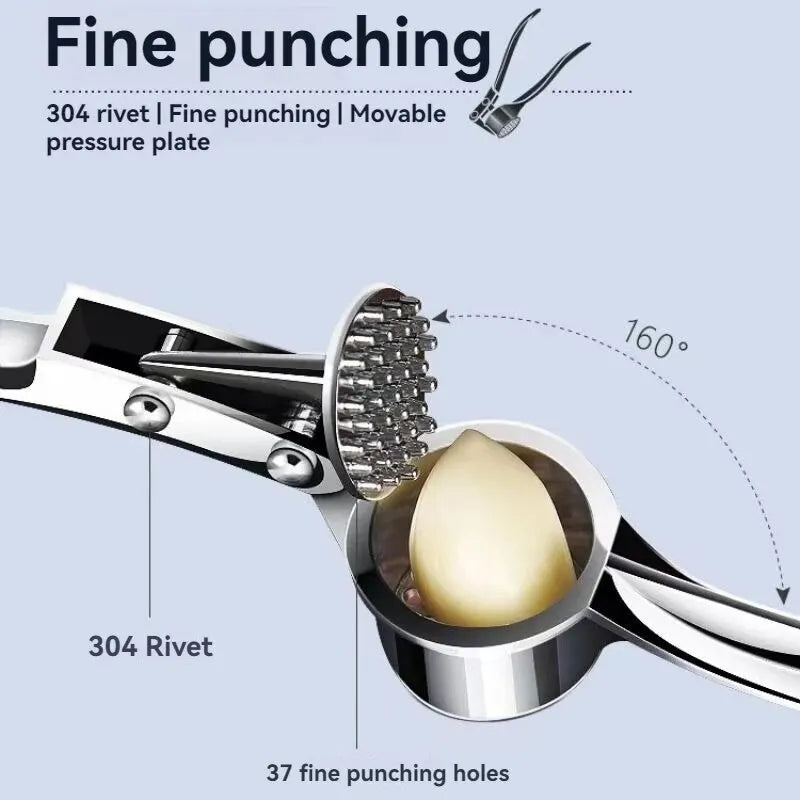Garlic Press Manual Zinc Alloy Garlic Crusher with Stainless Steel Blade