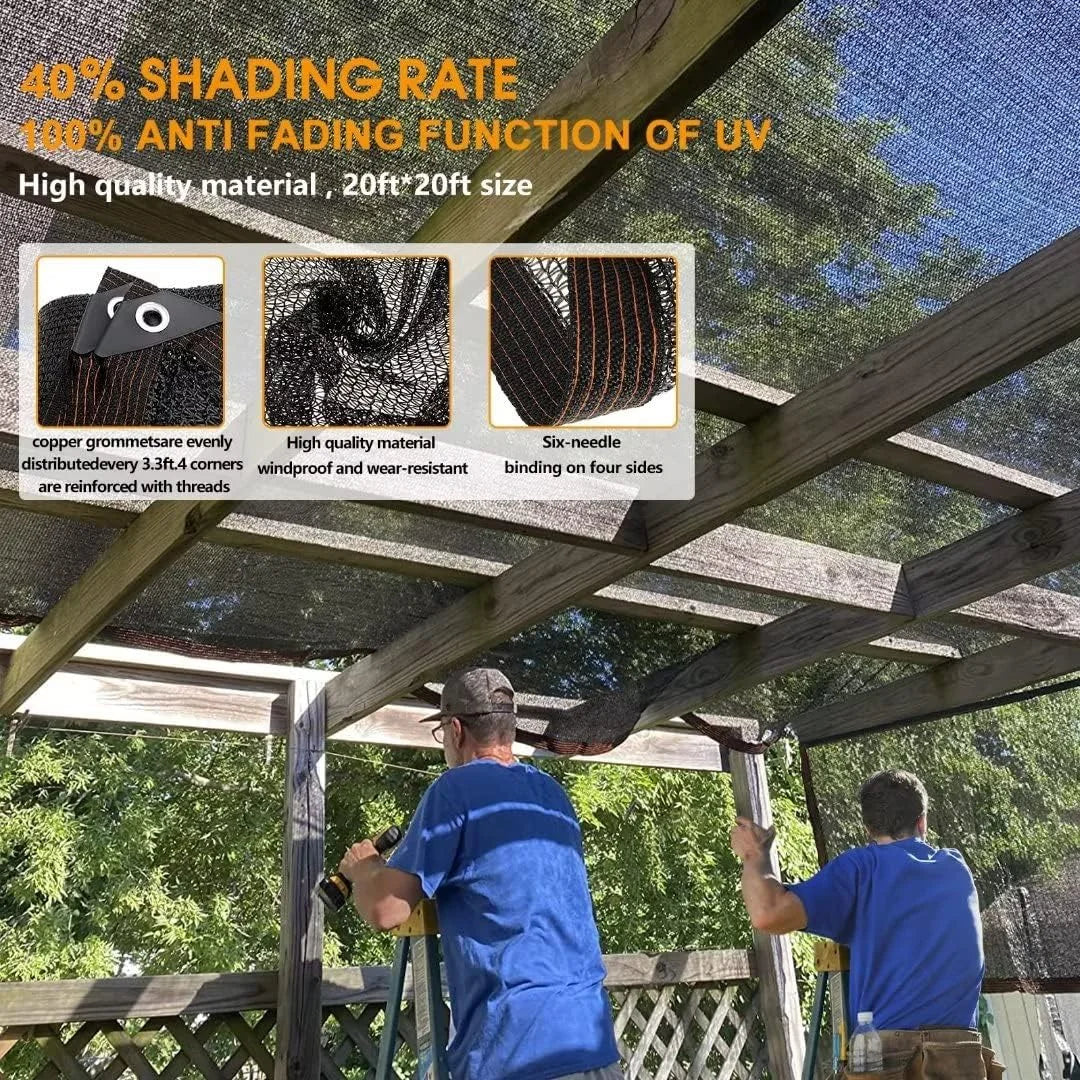 Black Shade Cloth with Grommets for Garden, Patio, Pergola & Greenhouse