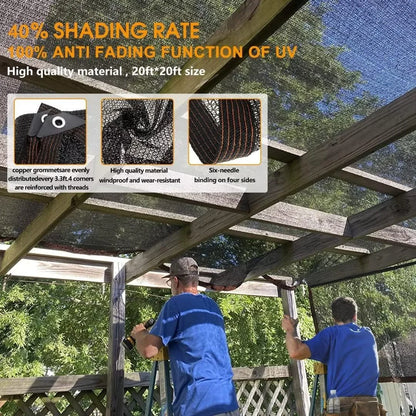 Black Shade Cloth with Grommets for Garden, Patio, Pergola & Greenhouse