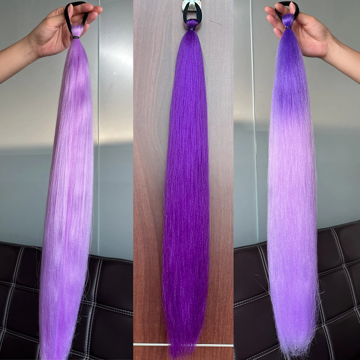 28Inch Synthetic Long Straight Ponytail Purple DIY Braided Ponytail With Rubber Band Halloween Hair Accessories For Woman