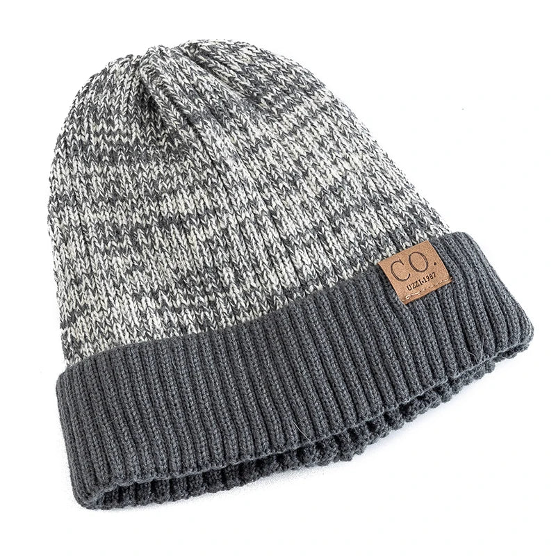 Fur Lined Winter Beanie Warm Two Tone Knit Hat for Men & Women