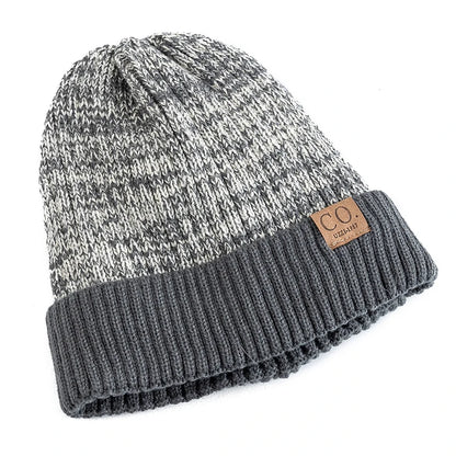 Fur Lined Winter Beanie Warm Two Tone Knit Hat for Men & Women