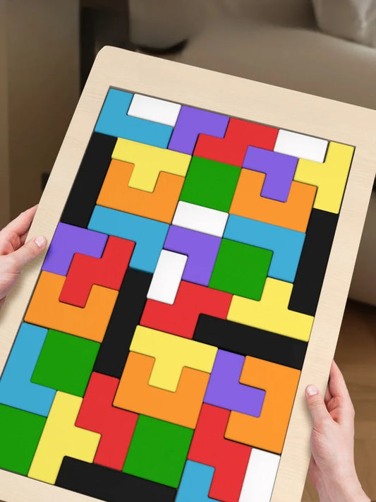 Wooden Tangram Puzzle with Colorful Geometric Building Blocks