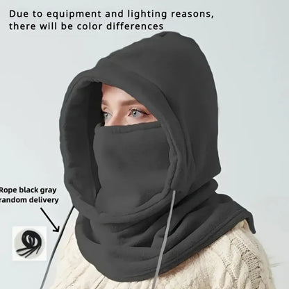 Winter Balaclava Knit Hood with Drawstring Windproof Face Cover