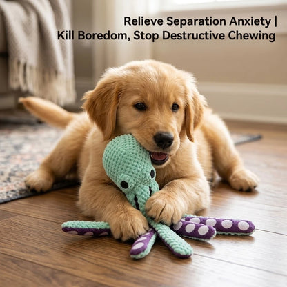 Squeaky Octopus Dog Toy with Crinkle Tentacles for Puppies
