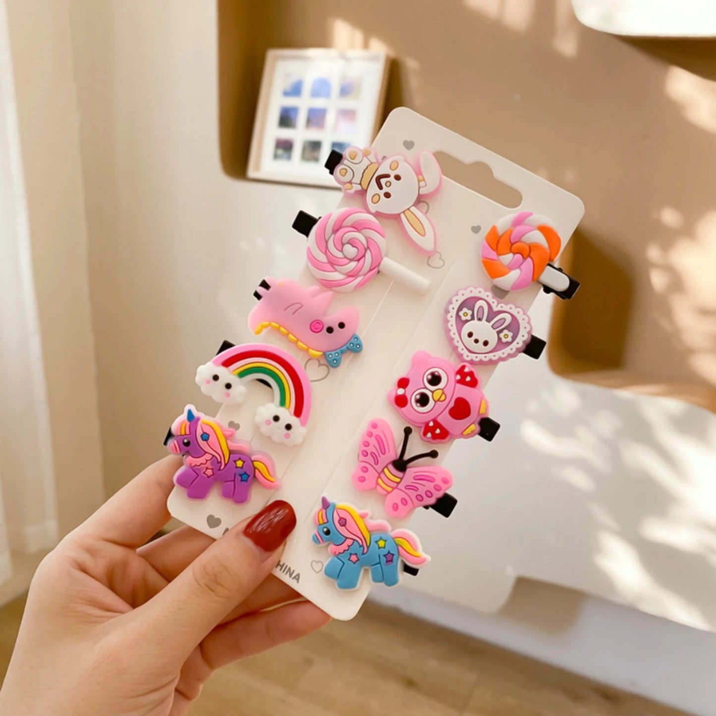 Girls Hair Clips Set – 10 Cute Cartoon Barrettes for Kids