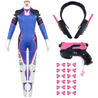 Game Overwatch Dva Cosplay Costumes Tights Jumpsuit Wig Headphone Gun Cosplay Props Tattoo Stickers Suit Woman Party Zentai Cos