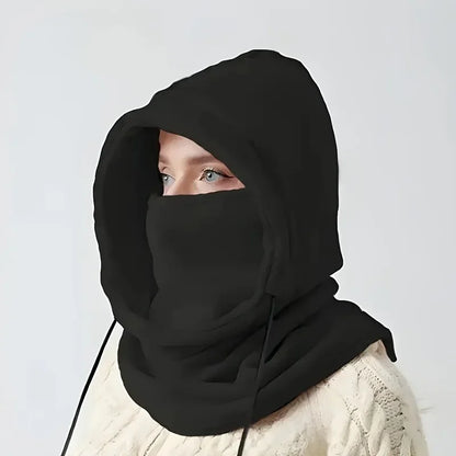 Winter Balaclava Knit Hood with Drawstring Windproof Face Cover