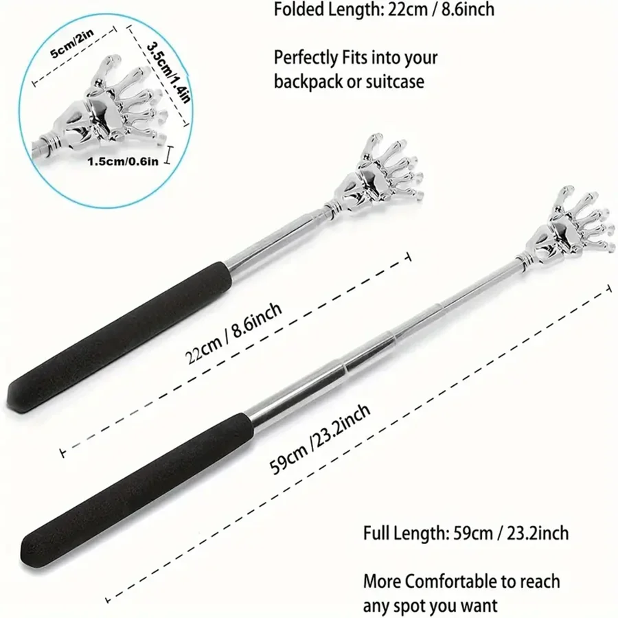 Telescopic Back Scratcher – Extendable Stainless Steel Long Reach Tool
