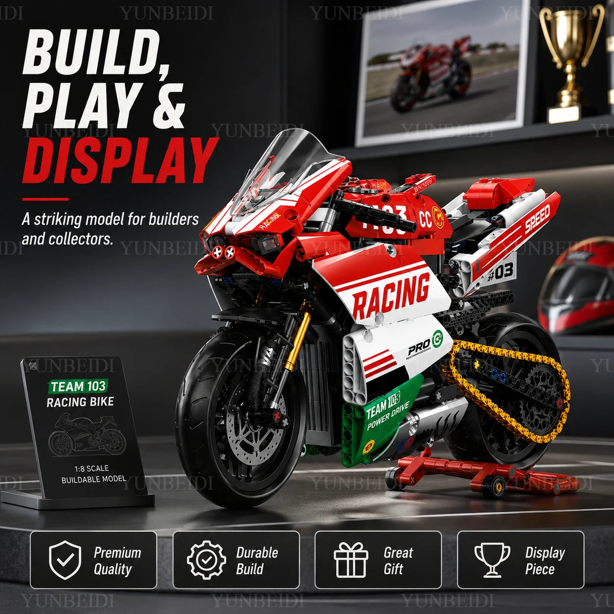 Technology Motorcycle Building Block Set, V4 Super Motorcycle Model Set, Technology Racing, STEM Assembly Toy Gift for Boys and