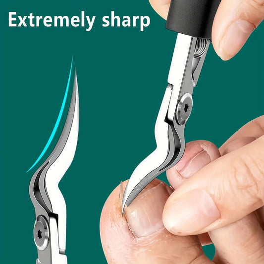 Heavy Duty Thick Toenail Clipper with Serrated Stainless Steel Blade