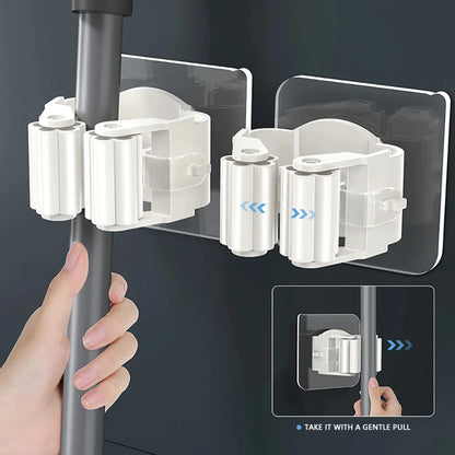 Adhesive Mop Holder – Wall Mounted Broom & Tool Organizer