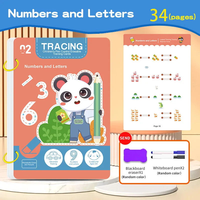 Reusable Writing Practice Book Set with Erasable Pen for Kids
