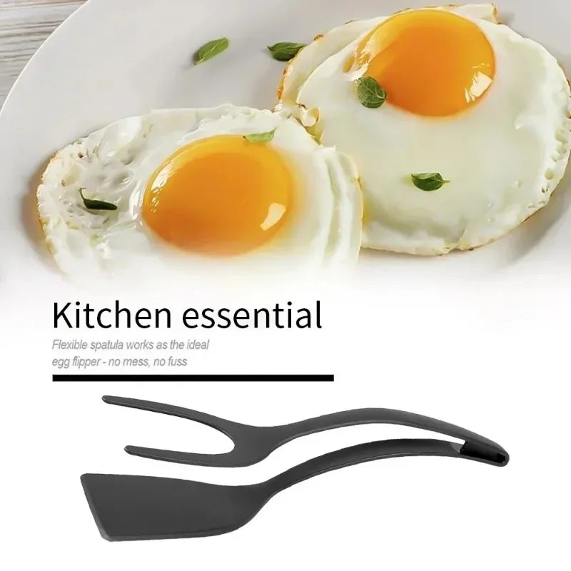 2 in 1 Kitchen Tongs with Silicone Spatula for Flipping and Gripping