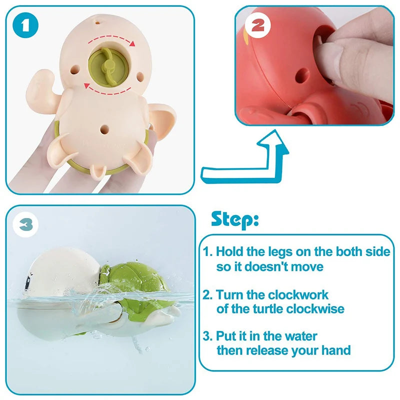 Baby Bath Toys – Wind-Up Swimming Turtle & Whale Water Toys