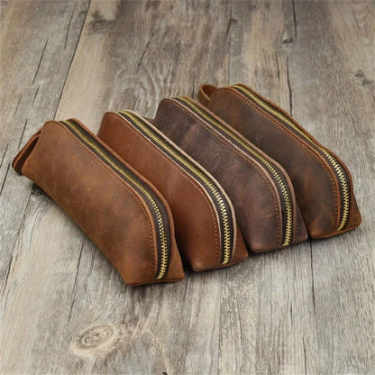 Leather Pencil Case with Zipper for Pens, Stationery and Storage