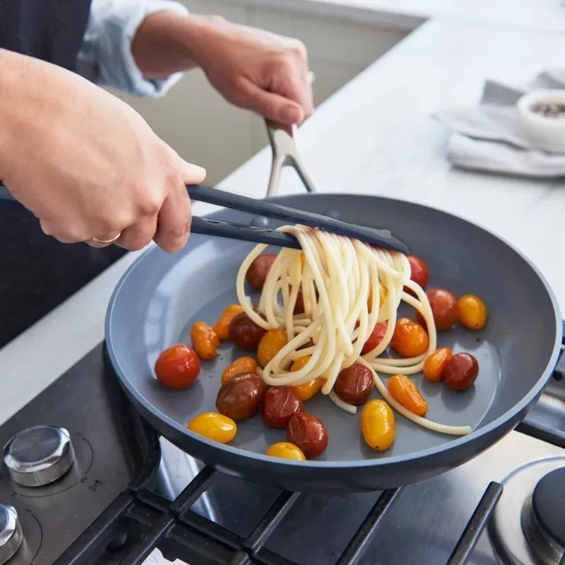2 in 1 Kitchen Tongs with Silicone Spatula for Flipping and Gripping