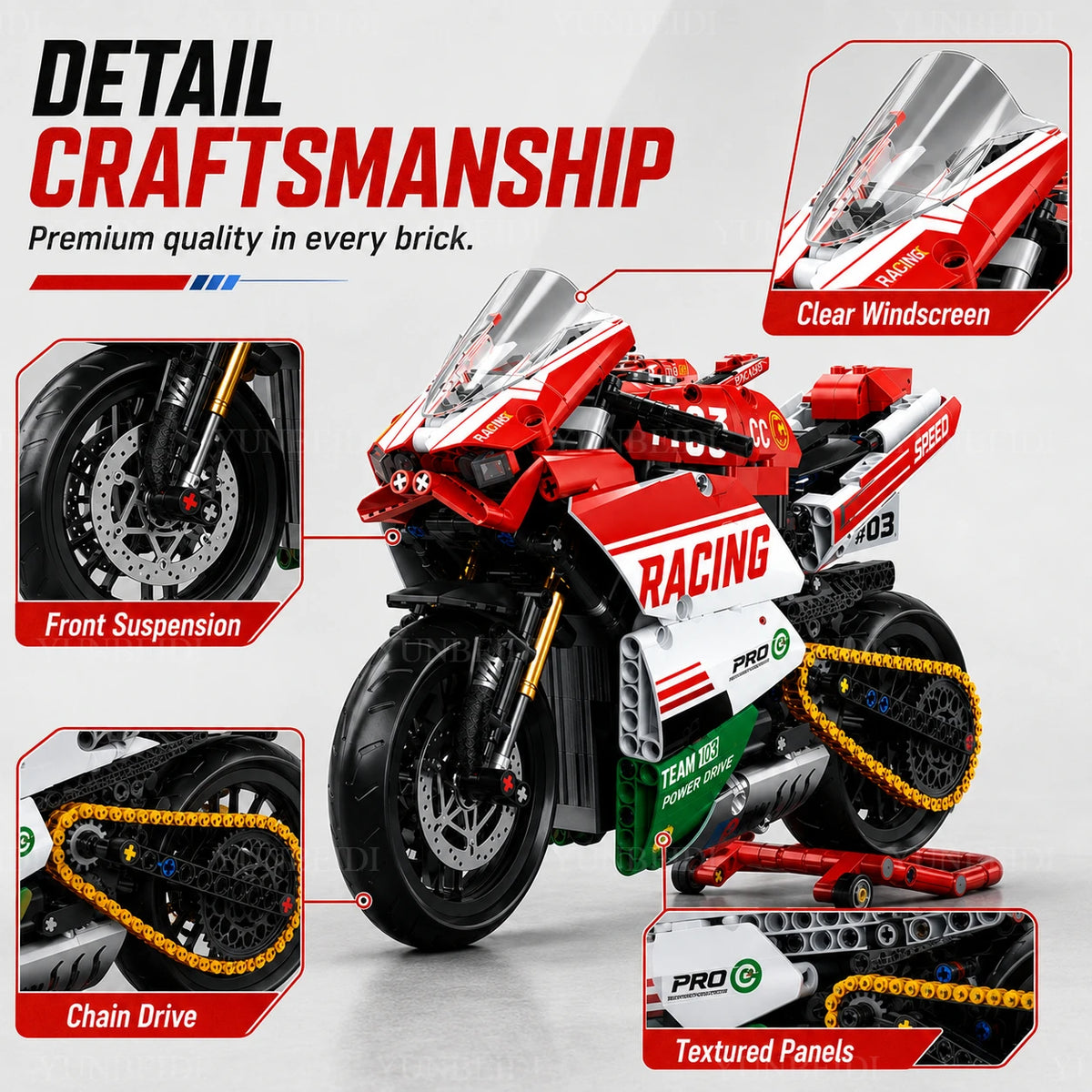 Technology Motorcycle Building Block Set, V4 Super Motorcycle Model Set, Technology Racing, STEM Assembly Toy Gift for Boys and
