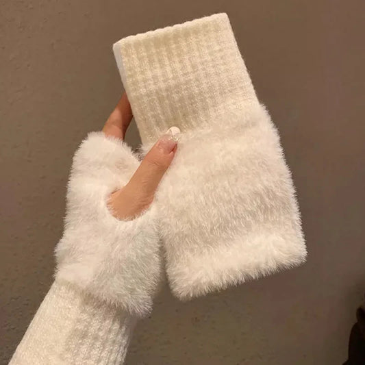 Fingerless Gloves – Women's Plush Knitted Winter Wrist Warmers