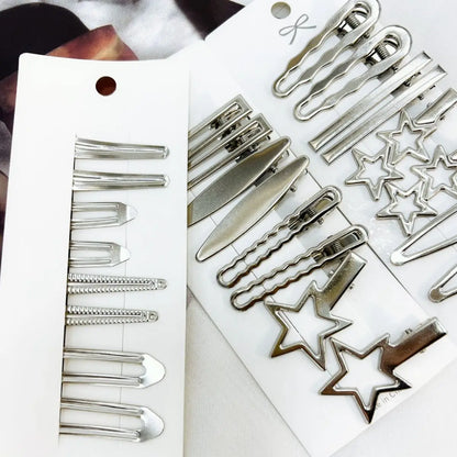 24-Piece Silver Hair Clips Set with Star and Duckbill Hairpins