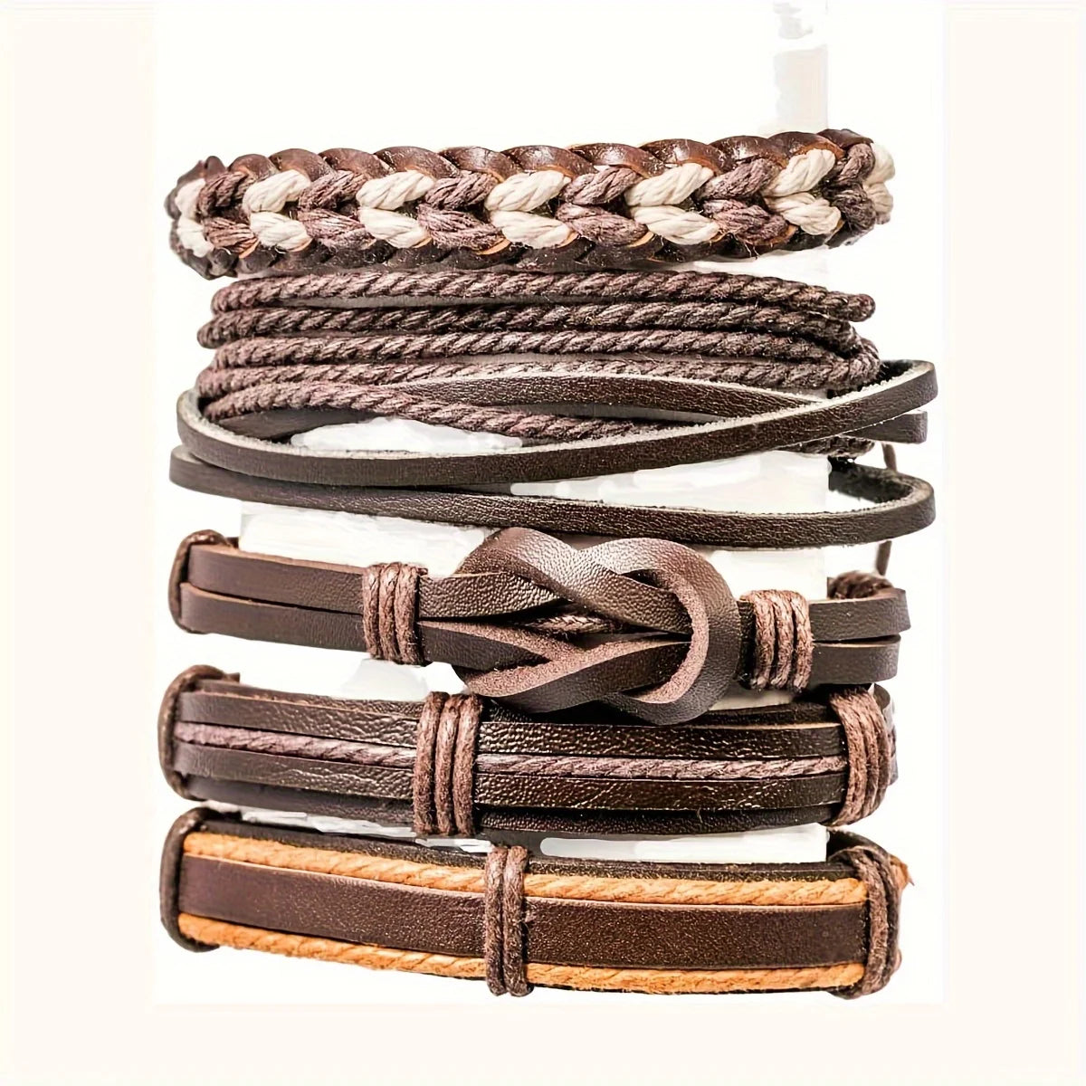 Braided Leather Bracelets Set – Adjustable Wrap Wristbands for Men & Women