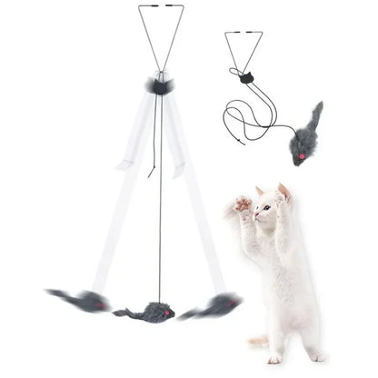 Interactive Cat Door Toy with Hanging Mouse and Retractable Rope